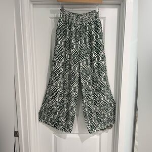 Green and White Wide Leg Pants